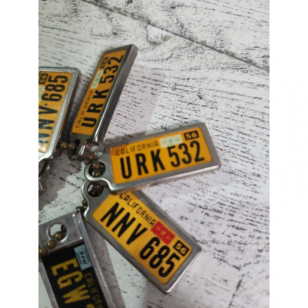Vintage DAV TAGS Mini License Plate Key Chain LOT OF 7 California 1950-1960s
